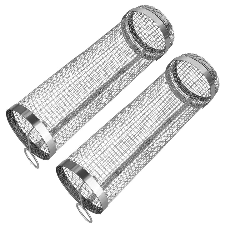 Lisslune | 2-piece: Portable BBQ Rolling Basket Round Stainless Steel Grill