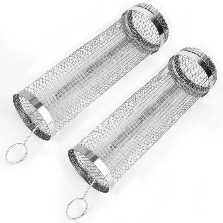 Lisslune | 2-piece: Portable BBQ Rolling Basket Round Stainless Steel Grill