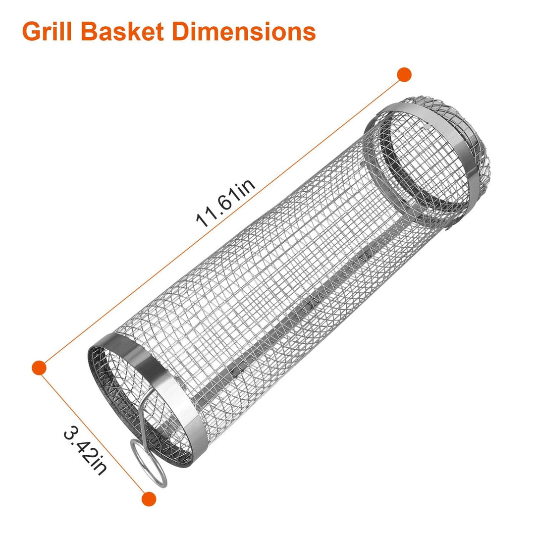 Lisslune | 2-piece: Portable BBQ Rolling Basket Round Stainless Steel Grill