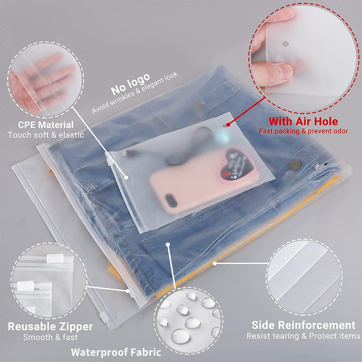 Lisslune | Multi-Purpose Frosted Zip Storage Bags – 20-Pack Plastic Garment Sleeves (Buy 2 Sets, Take 1 FREE)