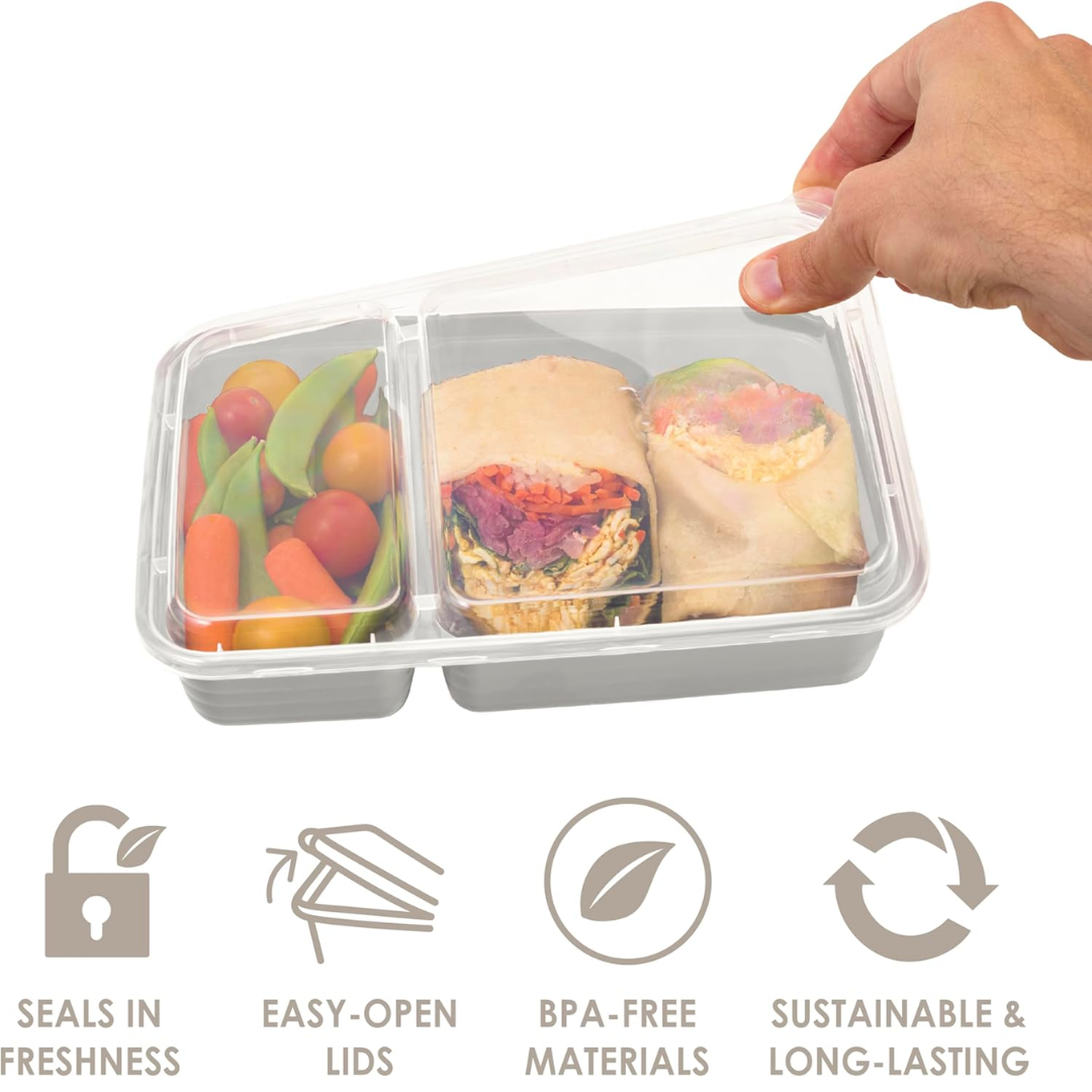 Lisslune | 20-piece reusable 2-compartment food containers