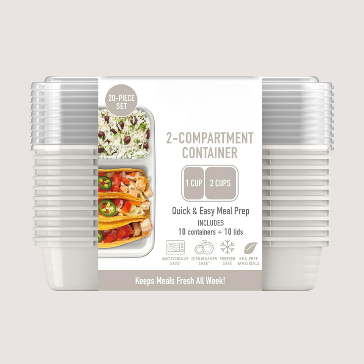 Lisslune | 20-piece reusable 2-compartment food containers