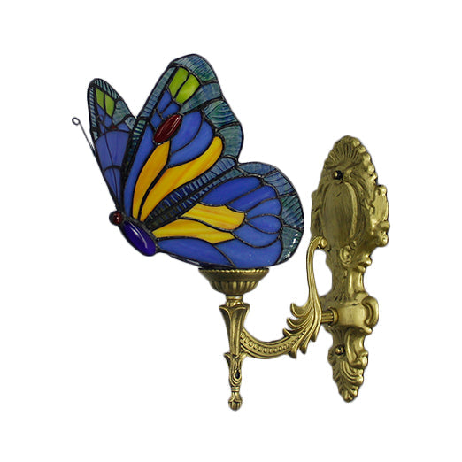 Lisslune | Butterfly Wall Light Rustic Glass 1-Light Wall Lights in Blue/Red for Hallway
