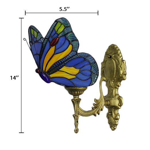Lisslune | Butterfly Wall Light Rustic Glass 1-Light Wall Lights in Blue/Red for Hallway