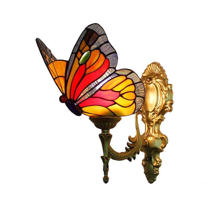 Lisslune | Butterfly Wall Light Rustic Glass 1-Light Wall Lights in Blue/Red for Hallway