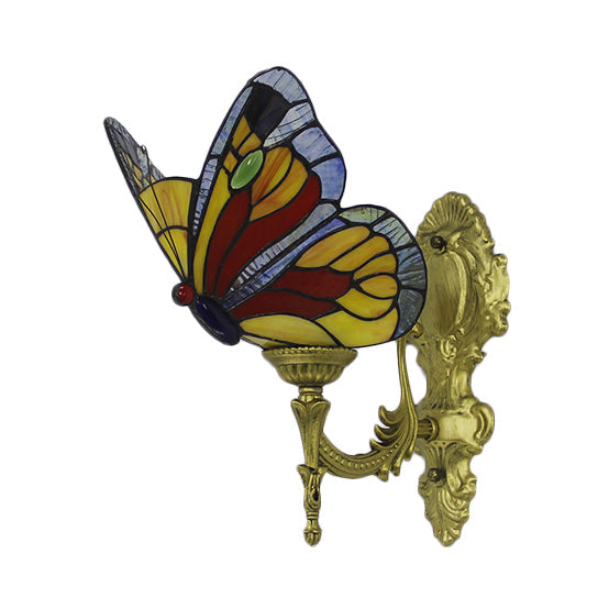 Lisslune | Butterfly Wall Light Rustic Glass 1-Light Wall Lights in Blue/Red for Hallway