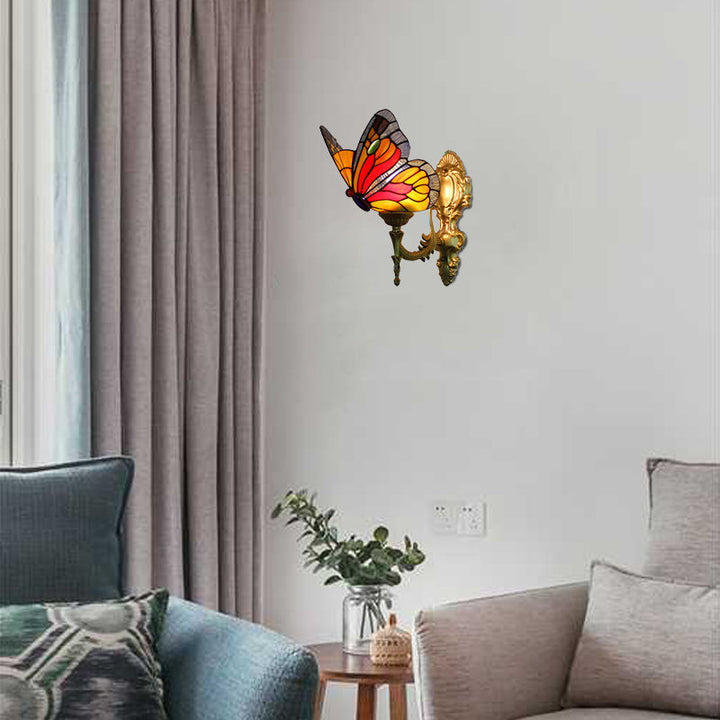 Lisslune | Butterfly Wall Light Rustic Glass 1-Light Wall Lights in Blue/Red for Hallway