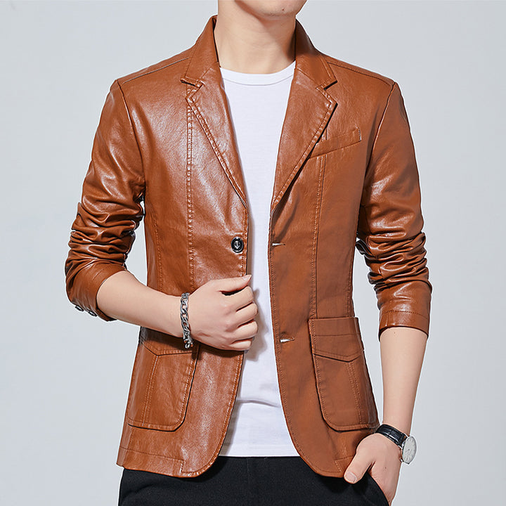 Men's fashionable synthetic leather jacket with practical cut and stylish details Lisslune