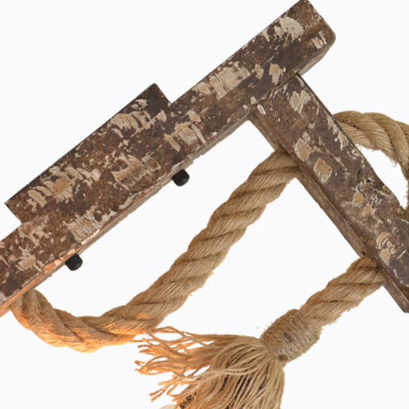 Lisslune | 1 Light Bare Bulb Wall Lamp Fixture Warehouse Beige Jute Rope Wall Mounted Light with Wooden Back Plate