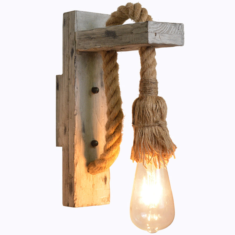 Skørter | L-Arm Wood Wall Lamp Industry 1 Head Corridor Wall Lighting Ideas with Rope-Cable in Gray