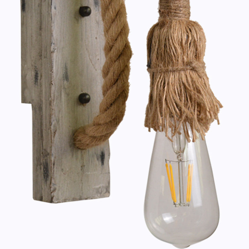 Skørter | L-Arm Wood Wall Lamp Industry 1 Head Corridor Wall Lighting Ideas with Rope-Cable in Gray