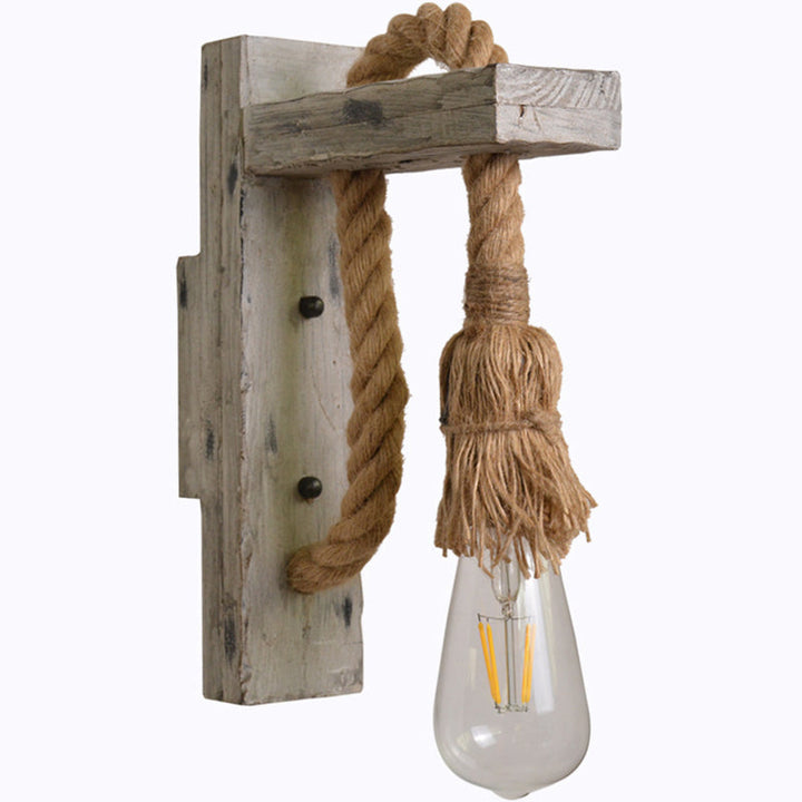 Skørter | L-Arm Wood Wall Lamp Industry 1 Head Corridor Wall Lighting Ideas with Rope-Cable in Gray