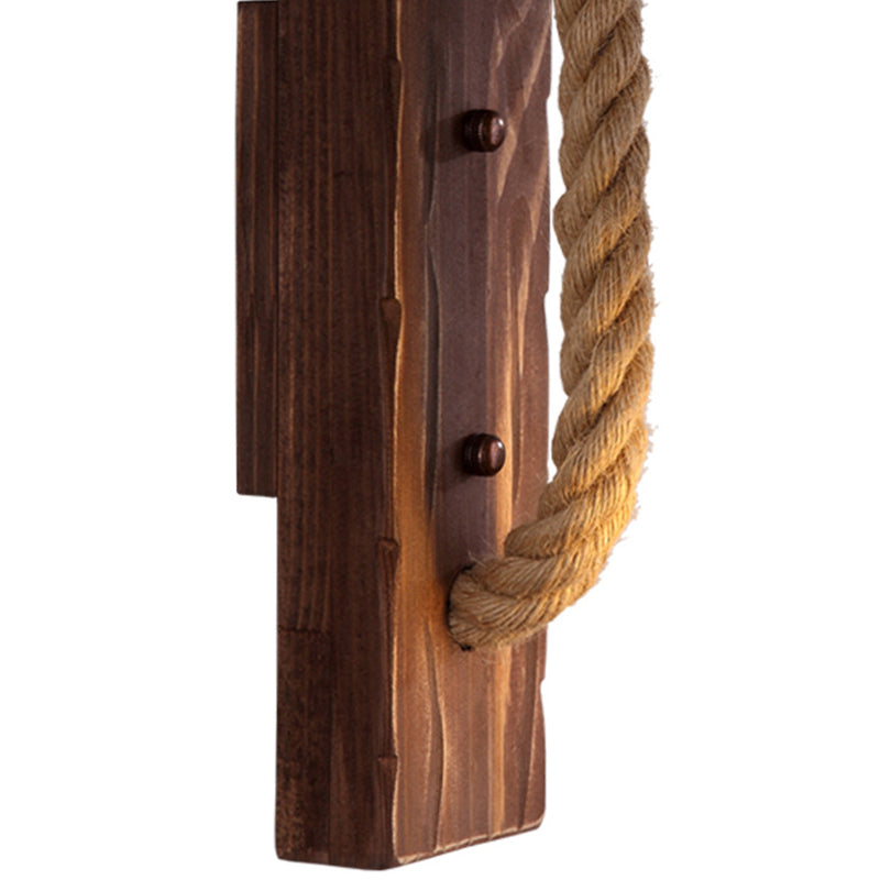 Lisslune | Brown L-shaped wall-mounted lighting Rustic wood 1 light dining room wall light with hemp rope cable