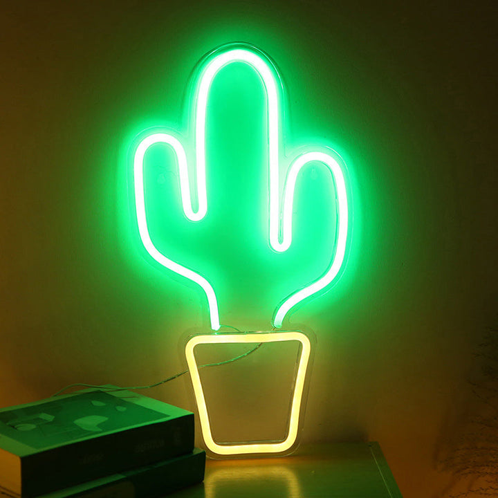 Skørter | Plastic Potted Cactus Nightstand Lamp Creative USB-Powered LED Wall Night Light in White