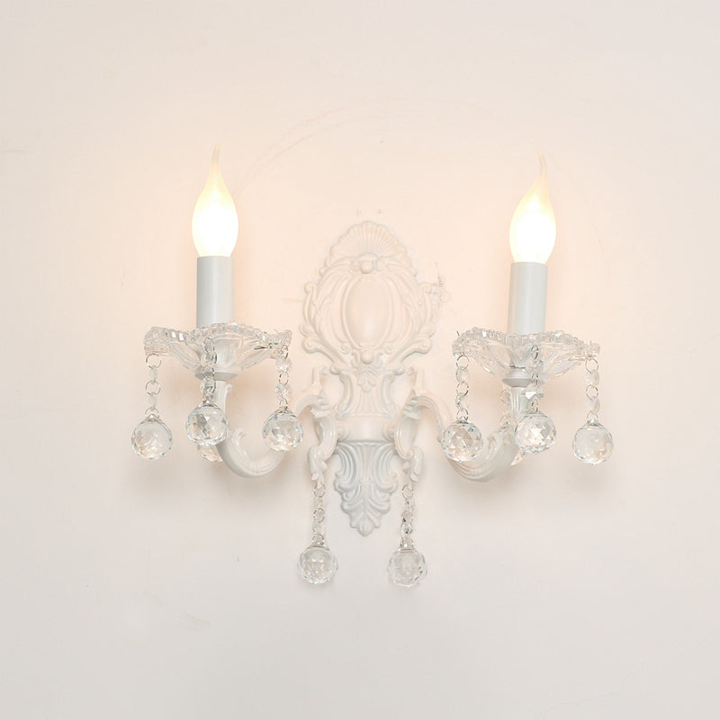 Skørter | Metal Wall Lamp for Candles Country Door Wall Lighting Ideas in White with Crystal Draping