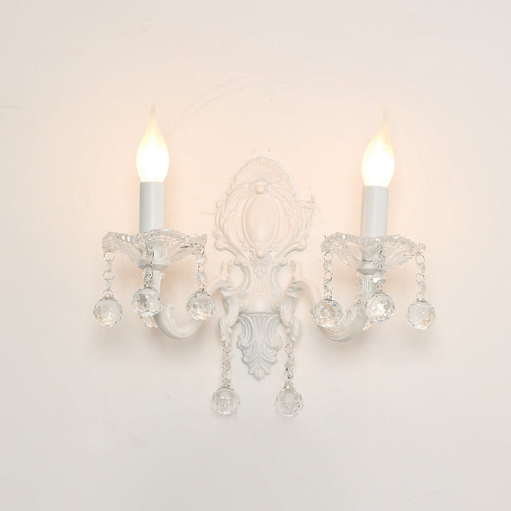 Skørter | Metal Wall Lamp for Candles Country Door Wall Lighting Ideas in White with Crystal Draping