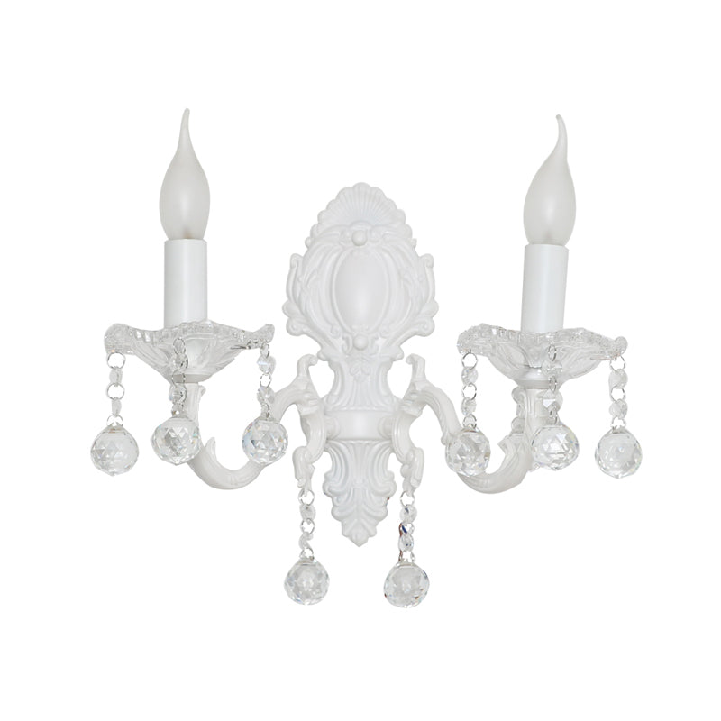 Skørter | Metal Wall Lamp for Candles Country Door Wall Lighting Ideas in White with Crystal Draping