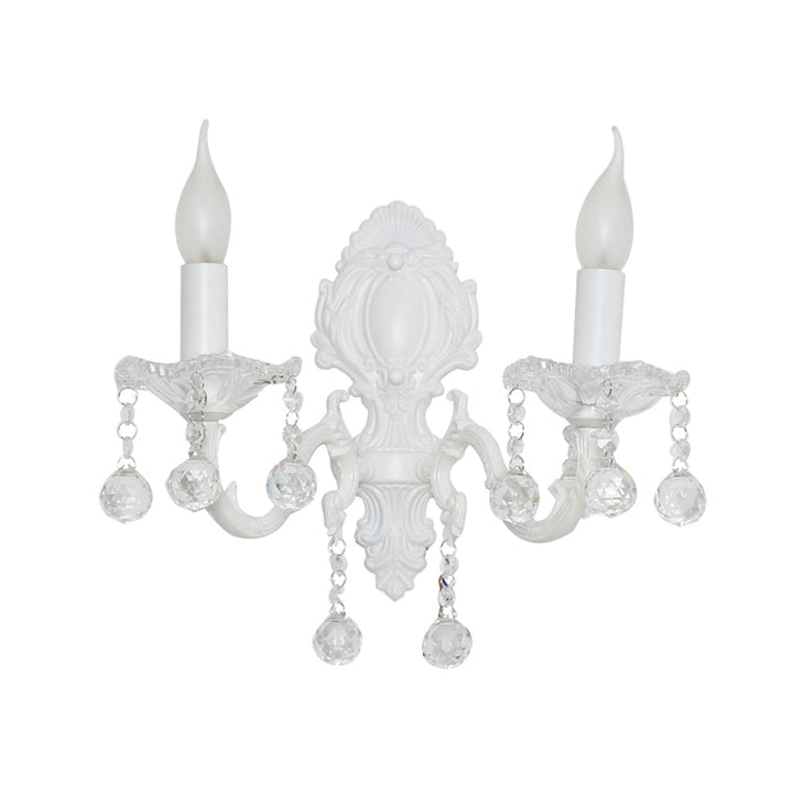 Skørter | Metal Wall Lamp for Candles Country Door Wall Lighting Ideas in White with Crystal Draping