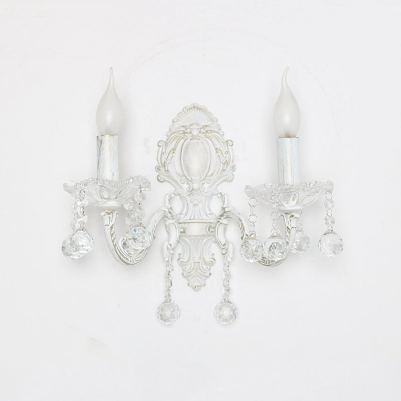 Skørter | Metal Wall Lamp for Candles Country Door Wall Lighting Ideas in White with Crystal Draping