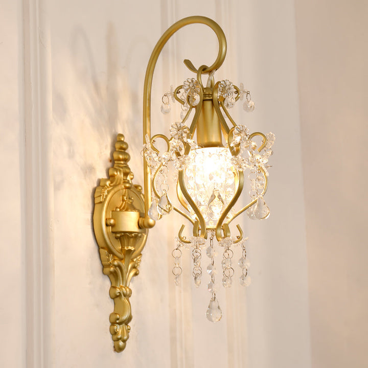 Skørter | 1 Light Curved Frame Wall Lamps Country House Brass Metal Wall Mount Lighting with Crystal Accents