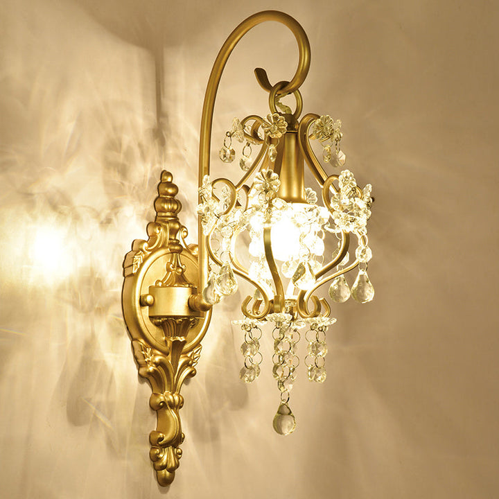 Skørter | 1 Light Curved Frame Wall Lamps Country House Brass Metal Wall Mount Lighting with Crystal Accents