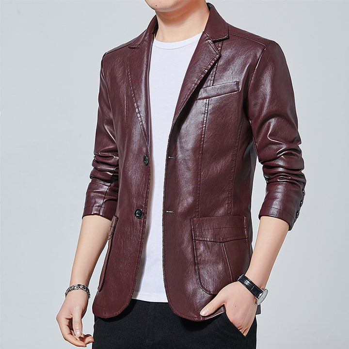 Men's fashionable synthetic leather jacket with practical cut and stylish details Lisslune