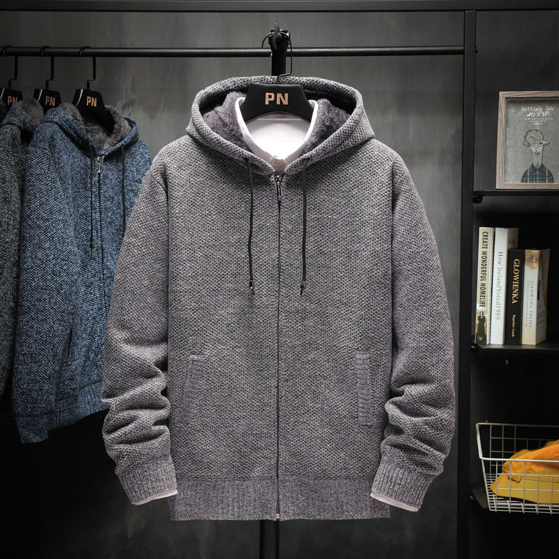 Men's cozy fleece jacket with hood and practical pockets Lisslune