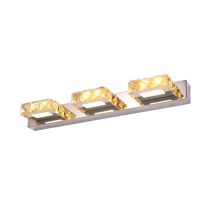 Lisslune | 3/4-Light Faceted Crystal Makeup Wall Lamp Modern Stainless Steel Round/Square Bathroom Wall Mounted Light