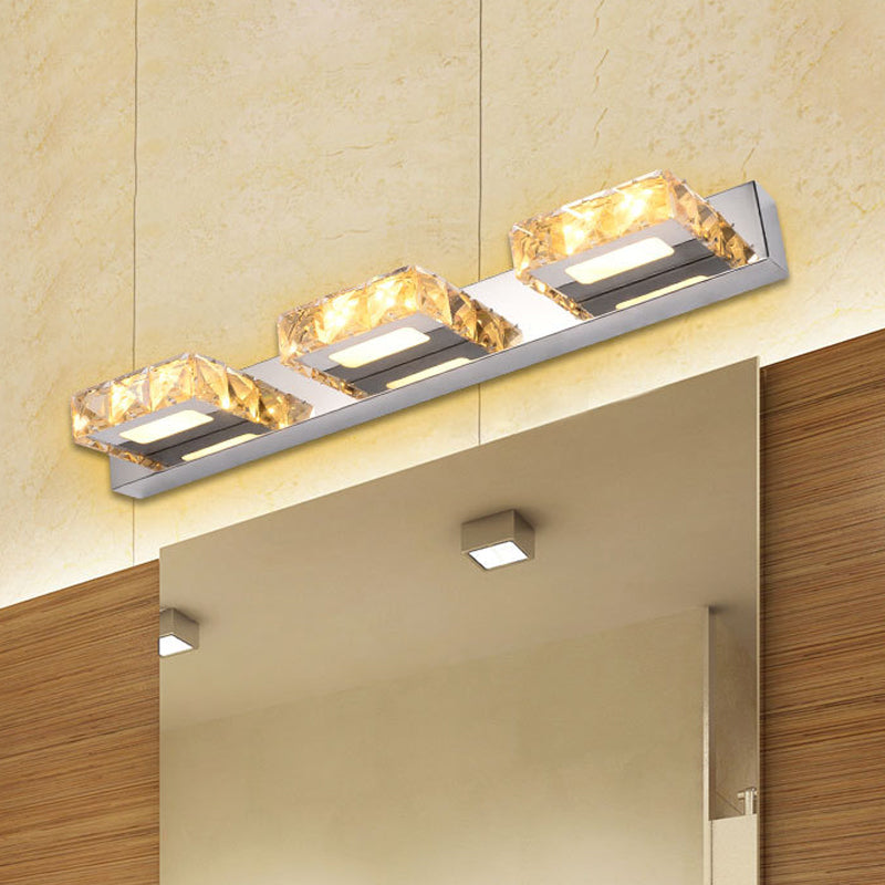 Lisslune | 3/4-Light Faceted Crystal Makeup Wall Lamp Modern Stainless Steel Round/Square Bathroom Wall Mounted Light
