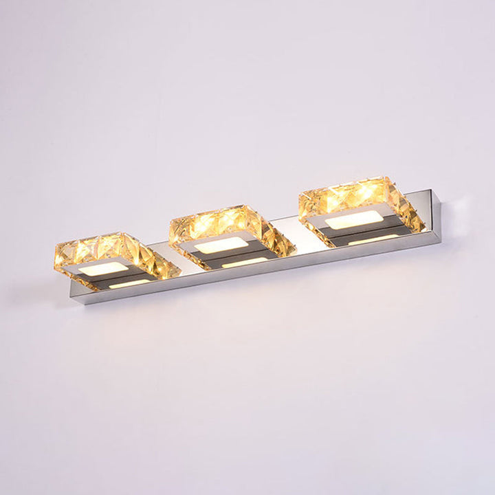 Lisslune | 3/4-Light Faceted Crystal Makeup Wall Lamp Modern Stainless Steel Round/Square Bathroom Wall Mounted Light