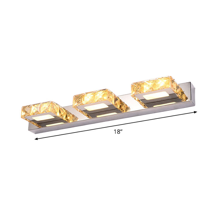 Lisslune | 3/4-Light Faceted Crystal Makeup Wall Lamp Modern Stainless Steel Round/Square Bathroom Wall Mounted Light