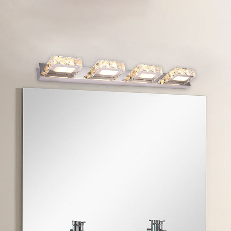 Lisslune | 3/4-Light Faceted Crystal Makeup Wall Lamp Modern Stainless Steel Round/Square Bathroom Wall Mounted Light