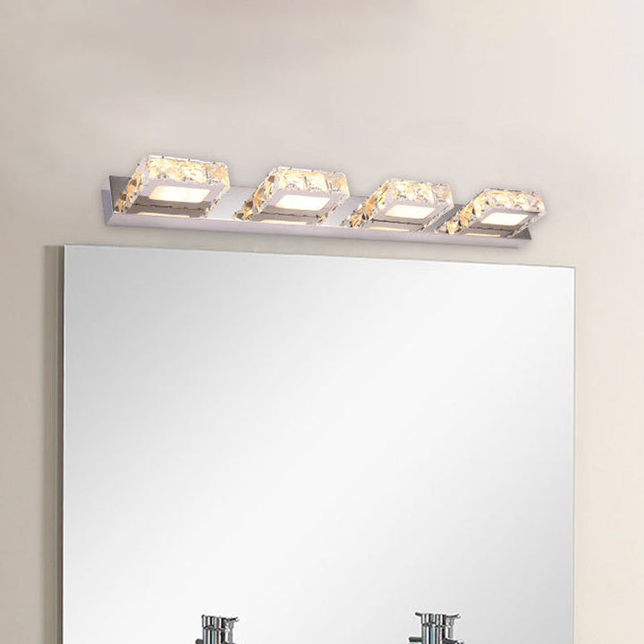 Lisslune | 3/4-Light Faceted Crystal Makeup Wall Lamp Modern Stainless Steel Round/Square Bathroom Wall Mounted Light