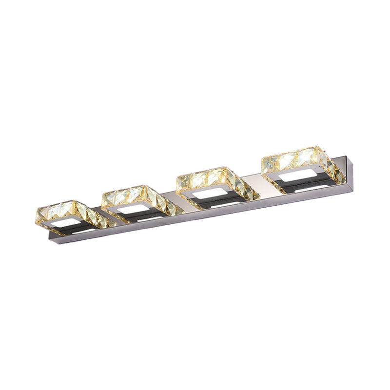 Lisslune | 3/4-Light Faceted Crystal Makeup Wall Lamp Modern Stainless Steel Round/Square Bathroom Wall Mounted Light