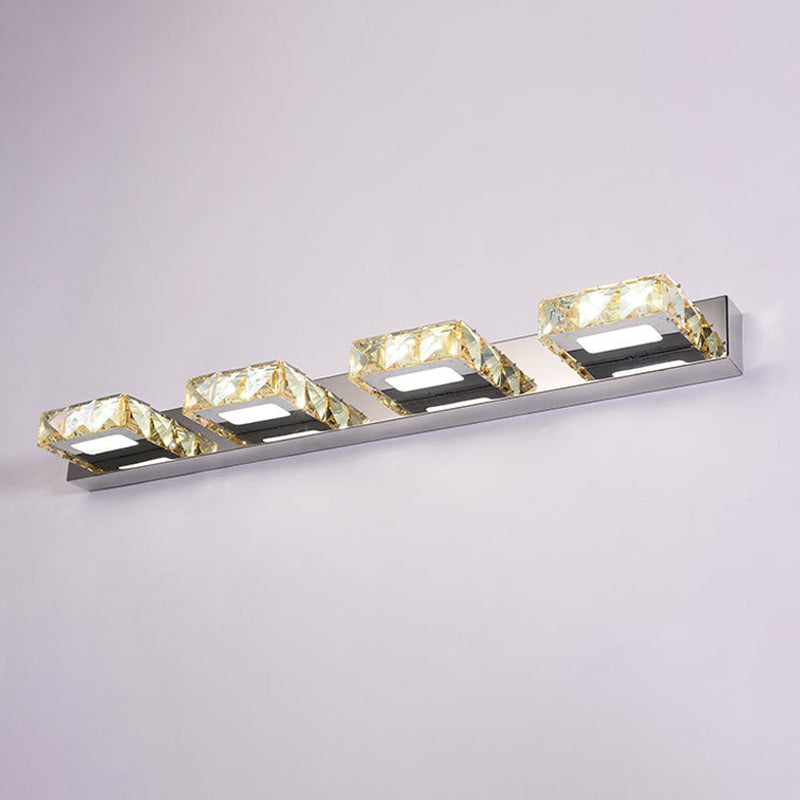 Lisslune | 3/4-Light Faceted Crystal Makeup Wall Lamp Modern Stainless Steel Round/Square Bathroom Wall Mounted Light