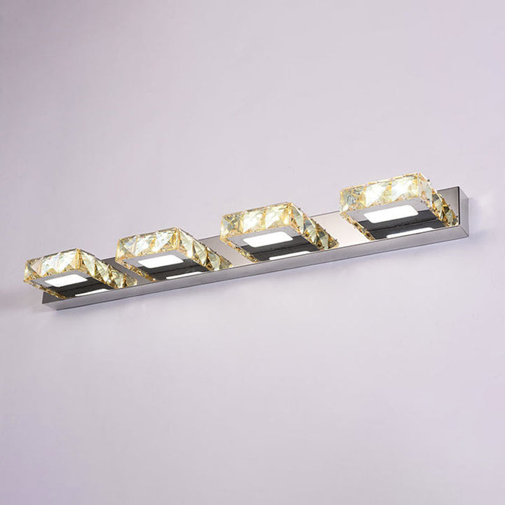 Lisslune | 3/4-Light Faceted Crystal Makeup Wall Lamp Modern Stainless Steel Round/Square Bathroom Wall Mounted Light
