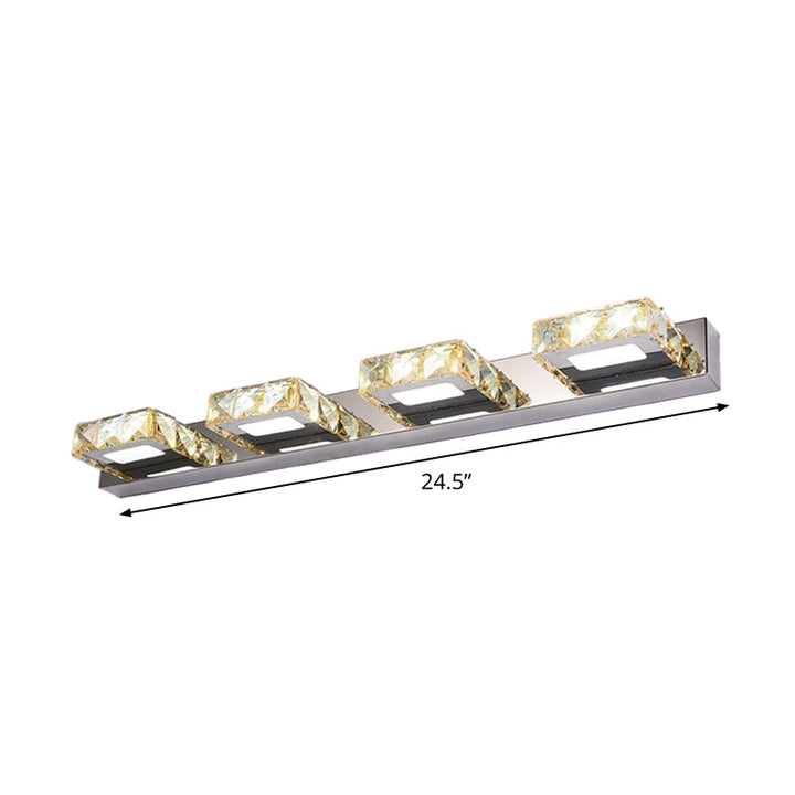 Lisslune | 3/4-Light Faceted Crystal Makeup Wall Lamp Modern Stainless Steel Round/Square Bathroom Wall Mounted Light