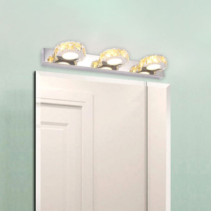 Lisslune | 3/4-Light Faceted Crystal Makeup Wall Lamp Modern Stainless Steel Round/Square Bathroom Wall Mounted Light