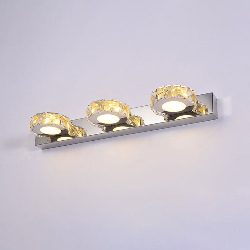 Lisslune | 3/4-Light Faceted Crystal Makeup Wall Lamp Modern Stainless Steel Round/Square Bathroom Wall Mounted Light