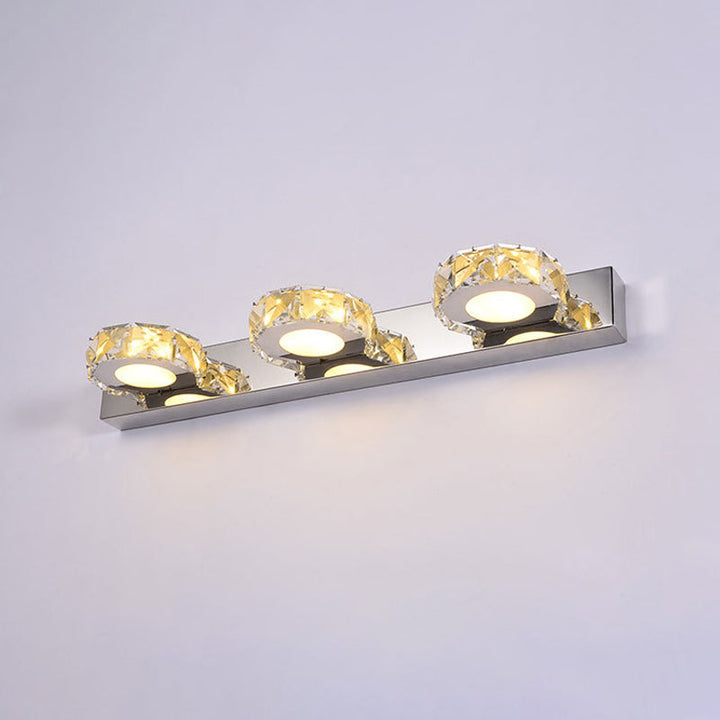 Lisslune | 3/4-Light Faceted Crystal Makeup Wall Lamp Modern Stainless Steel Round/Square Bathroom Wall Mounted Light