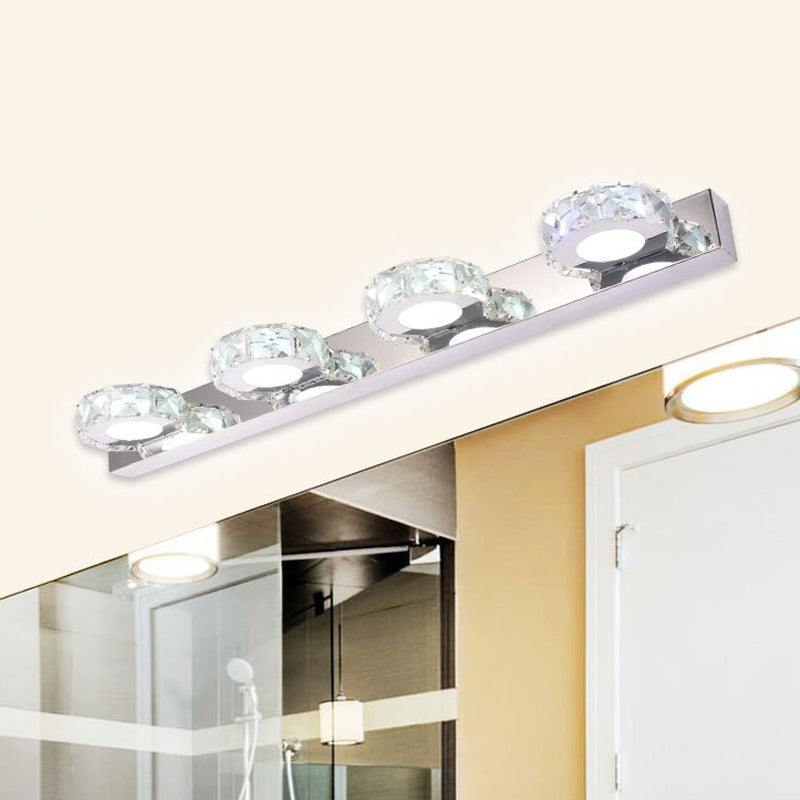 Lisslune | 3/4-Light Faceted Crystal Makeup Wall Lamp Modern Stainless Steel Round/Square Bathroom Wall Mounted Light