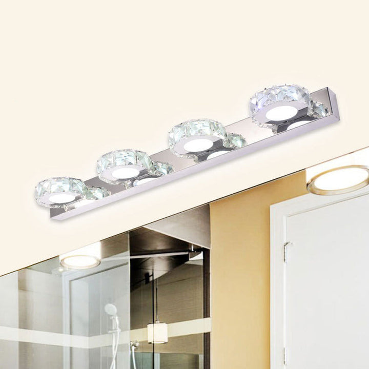 Lisslune | 3/4-Light Faceted Crystal Makeup Wall Lamp Modern Stainless Steel Round/Square Bathroom Wall Mounted Light