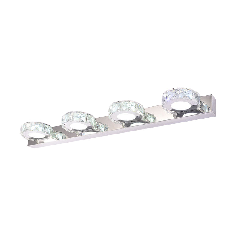 Lisslune | 3/4-Light Faceted Crystal Makeup Wall Lamp Modern Stainless Steel Round/Square Bathroom Wall Mounted Light