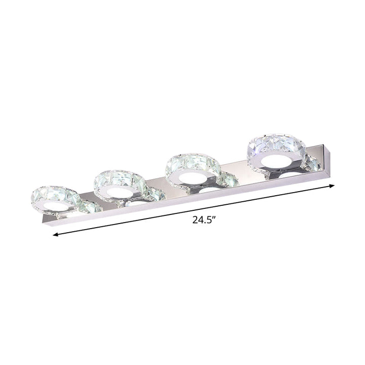 Lisslune | 3/4-Light Faceted Crystal Makeup Wall Lamp Modern Stainless Steel Round/Square Bathroom Wall Mounted Light