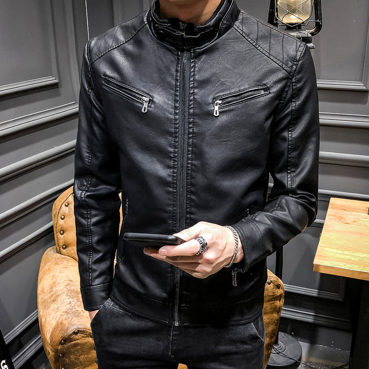 Men's Synthetic Leather Biker Jacket with Slim Fit and Practical Zip Pockets Lisslune