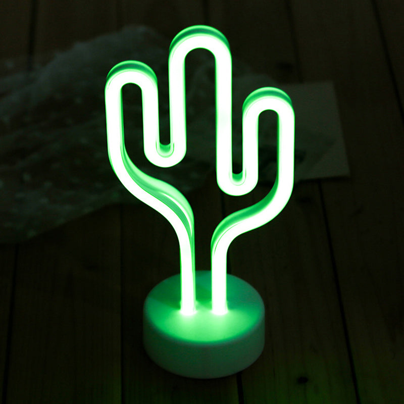 Skørter | Cactus-shaped Plastic Night Lamp Contemporary Battery-operated LED White Table Lighting