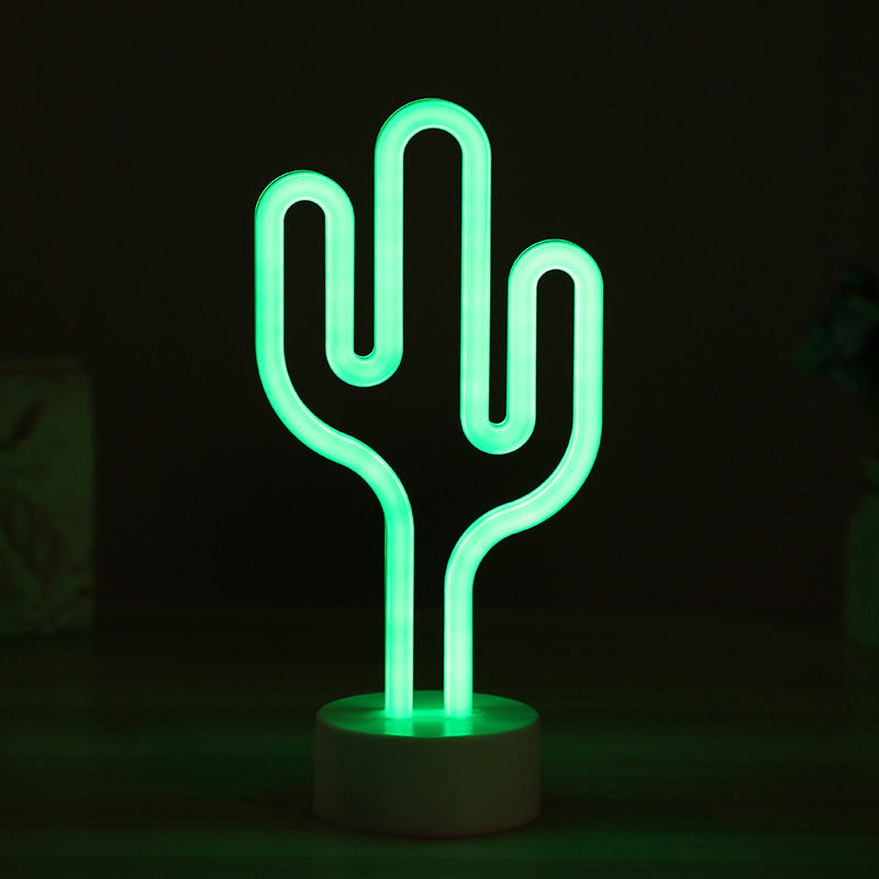 Skørter | Cactus-shaped Plastic Night Lamp Contemporary Battery-operated LED White Table Lighting