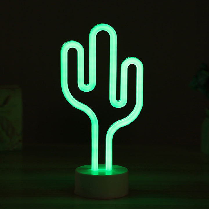 Skørter | Cactus-shaped Plastic Night Lamp Contemporary Battery-operated LED White Table Lighting