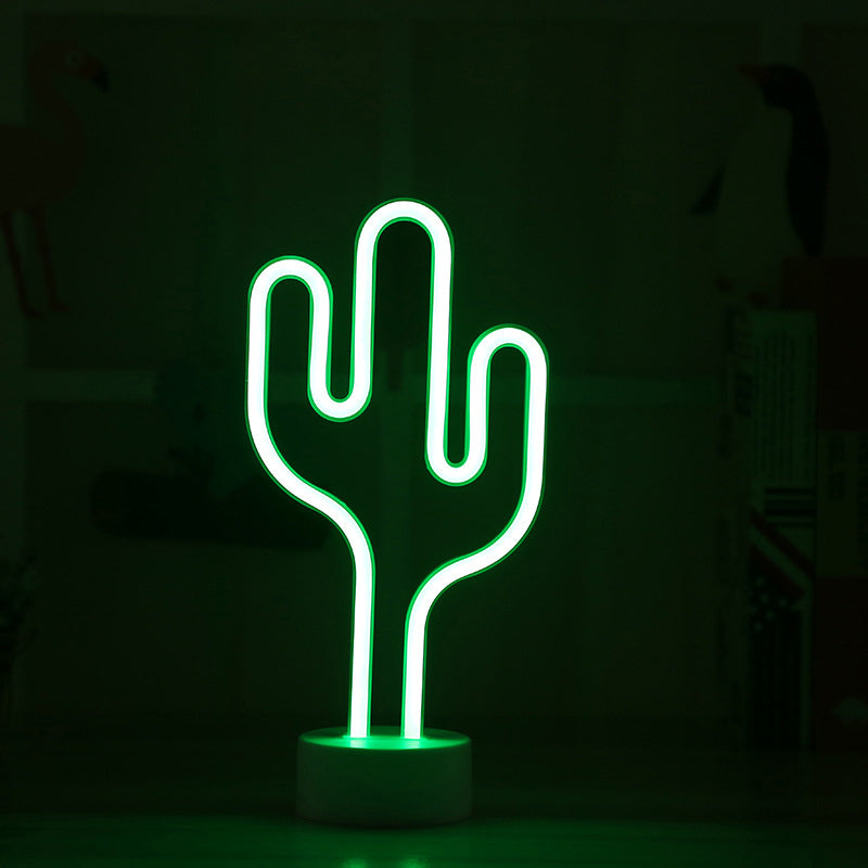 Skørter | Cactus-shaped Plastic Night Lamp Contemporary Battery-operated LED White Table Lighting