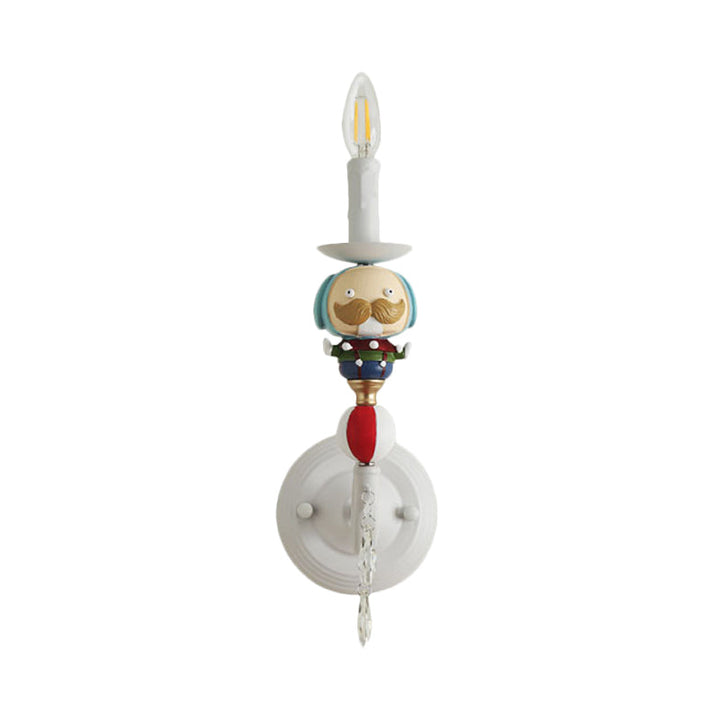 Skørter | Resin Candle Wall Lighting Contemporary Style 1 Light Wall Lamp with Clown and Crystal Decoration in White for Children